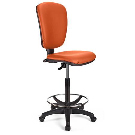 Sgabello da Lavoro CALIPSO SENZA BRACCIOLI PELLE, Schienale Regolabile, Spessa Imbottitura, in Arancione