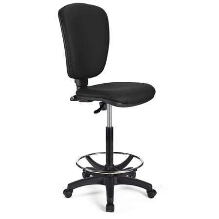 Sgabello da Lavoro CALIPSO SENZA BRACCIOLI PELLE, Schienale Regolabile, Spessa Imbottitura, in Nero