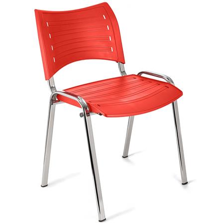 Sedia per Sala Attesa ELVA, Pratica e impilabile, Ottima qualità, colore Rosso e gambe Cromate