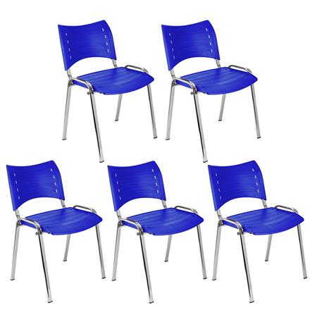 Lotto da 5 Sedie per Sala Attesa ELVA, Impilabili, Blu, gambe Cromate