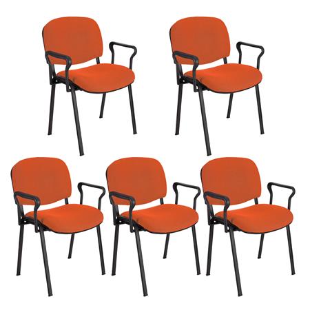 Lotto da 5 sedie per Sala Attesa MOBY BASE CON BRACCIOLI, Pratica e Impilabile, in Arancione e Gambe Nere