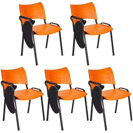 Lotto da 5 Sedie per Sala Attesa ELVA CON RIBALTINA, Pratiche e impilabili, in Arancione e gambe Nere