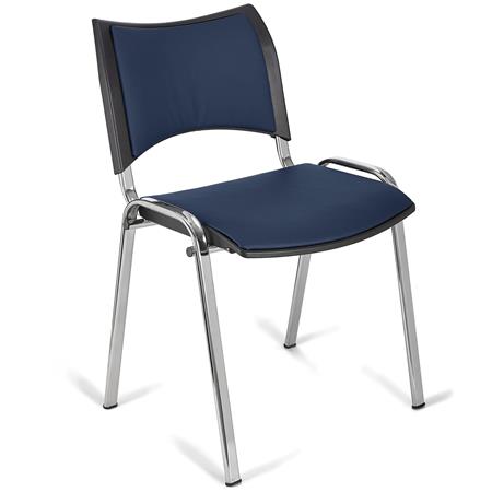 Sedia da Attesa ROMMEL PELLE, Comoda Imbottitura, Impilabile, in Blu e Gambe Cromate
