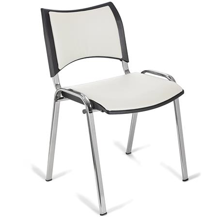Sedia da Attesa ROMMEL PELLE, Comoda Imbottitura, Impilabile, in Bianco e Gambe Cromate