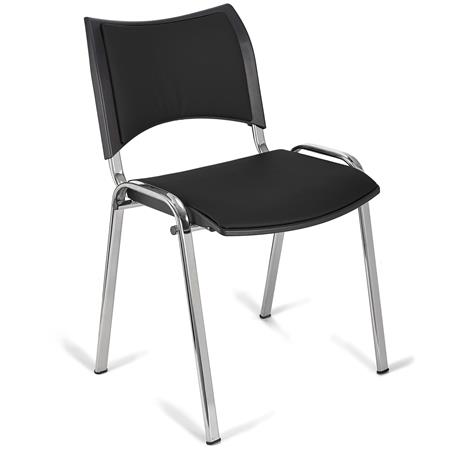 Sedia da Attesa ROMMEL PELLE, Comoda Imbottitura, Impilabile, in Nero e Gambe Cromate
