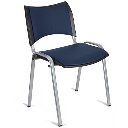 Sedia da Attesa ROMMEL PELLE, Comoda Imbottitura, Impilabile, in Blu e Gambe Grigie