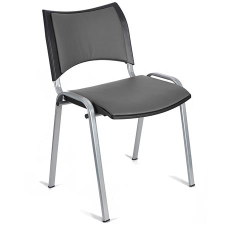 Sedia da Attesa ROMMEL PELLE, Comoda Imbottitura, Impilabile, in Grigio e Gambe Grigie