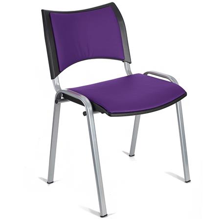 Sedia da Attesa ROMMEL PELLE, Comoda Imbottitura, Impilabile, in Viola e Gambe Grigie