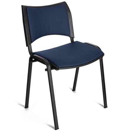 Sedia da Attesa ROMMEL PELLE, Comoda Imbottitura, Impilabile, in Blu e Gambe Nere