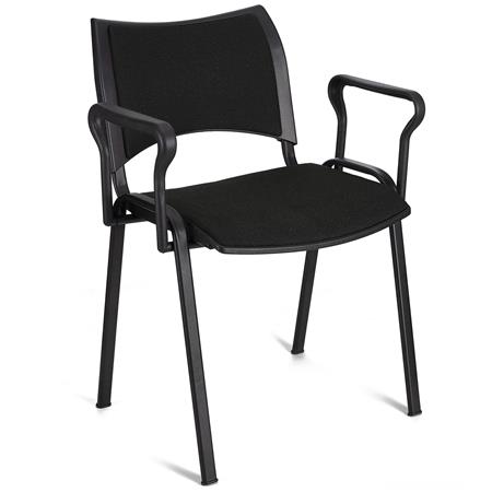 Sedia da Attesa ROMMEL CON BRACCIOLI, Comoda Imbottitura, Impilabile, in Tessuto Nero e Gambe Nere