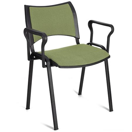 Sedia da Attesa ROMMEL CON BRACCIOLI, Comoda Imbottitura, Impilabile, in Tessuto Verde e Gambe Nere