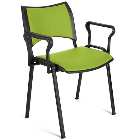 Sedia da Attesa ROMMEL PELLE CON BRACCIOLI, Comoda Imbottitura, Impilabile, in Verde e Gambe Nere