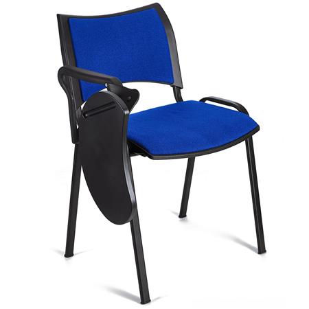 Sedia da Attesa ROMMEL CON SCRITTOIO, Comoda Imbottitura, Impilabile, in Blu e Gambe Nere