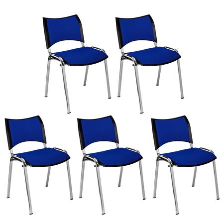 Lotto da 5 Sedie da Attesa ROMMEL, Comoda Imbottitura, Impilabile, in Tessuto Blu e Gambe Cromate