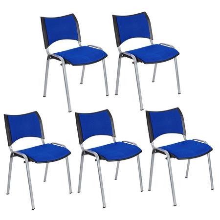 Lotto da 5 Sedie da Attesa ROMMEL, Comoda Imbottitura, Impilabile, in Tessuto Blu e Gambe Grigie
