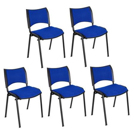 Lotto da 5 Sedie da Attesa ROMMEL, Comoda Imbottitura, Impilabile, in Tessuto Blu e Gambe Nere
