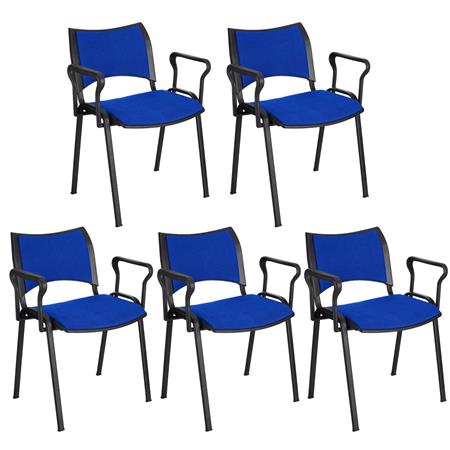Lotto 5 Sedie Attesa ROMMEL BRACCIOLI, Comoda Imbottitura, Impilabile, in Tessuto Blu e Gambe Nere