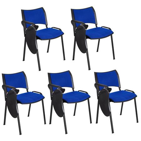 Lotto 5 Sedie Attesa ROMMEL SCRITTOIO, Comoda Imbottitura, Impilabile, in Tessuto Blu e Gambe Nere