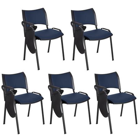 Lotto 5 Sedie Attesa ROMMEL PELLE SCRITTOIO, Comoda Imbottitura, Impilabile, in Blu e Gambe Nere