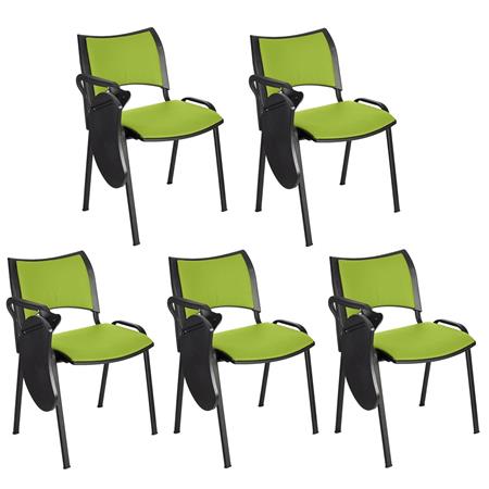 Lotto 5 Sedie Attesa ROMMEL PELLE SCRITTOIO, Comoda Imbottitura, Impilabile, in Verde e Gambe Nere