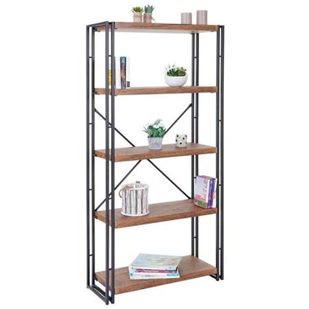 Libreria OLAF, Stile Industriale, cm 165x80, In Legno e Metallo, color Rovere
