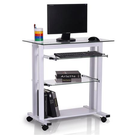 Scrivania per ufficio TOKIN, 80x51x83cm, in Vetro e Metallo, Bianco