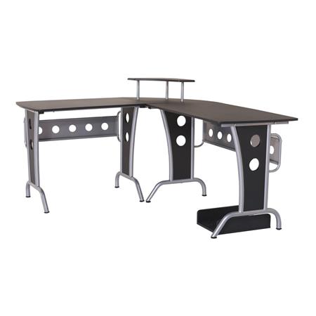 Scrivania per computer KAMI, 165x145x86cm, Metallo e Legno, color Nero