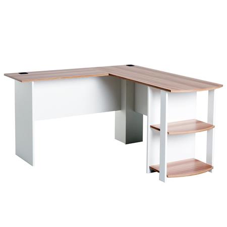 Scrivania ufficio DAVEN, 136x130x72cm, con Ripiani, Legno Bianco/Rovere