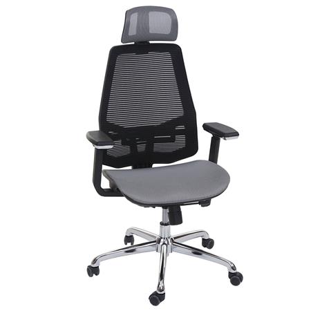 Sedia Ergonomica BREND, Sostegno Lombare, Rete Traspirante, in Grigio e Nero