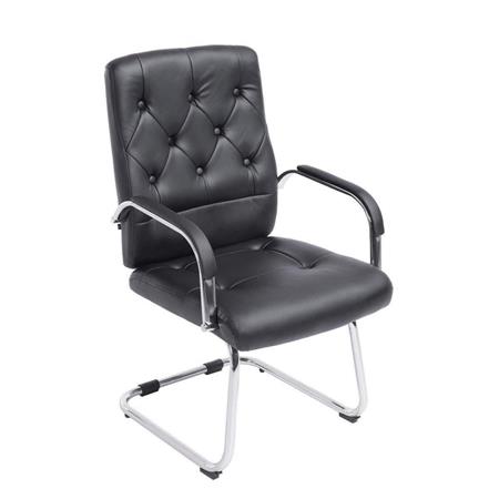Sedia per Ospiti FEELING, Struttura in metallo, Stile Chesterfield, in Pelle color Nero