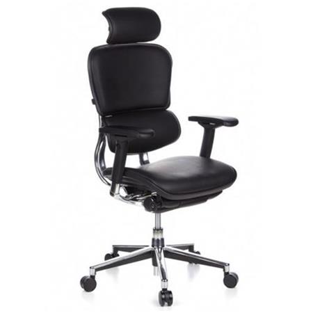 DEMO# Sedia Ergonomica ERGOMAX in Pelle, Completamente regolabile, Alta qualità, in Cuoio Nero