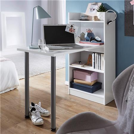 Scrivania per PC NISO, con Ripiani, 121,5x120x70 cm, in Bianco