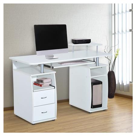 Scrivania per PC GRISO, con Cassettiera, 120x55x85cm, Legno Bianco