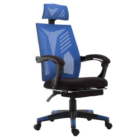 Sedia Gaming NEON, Ergonomica, Poggiapiedi Estensibile, in Rete Traspirante, Nero e Blu