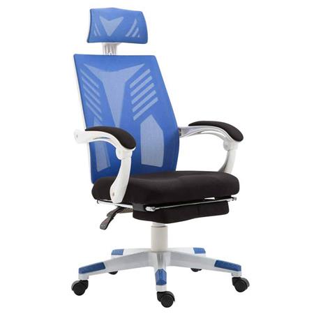 Sedia Gaming NEON WHITE, Ergonomica, Poggiapiedi Estensibile, in Rete Traspirante, Nero e Blu