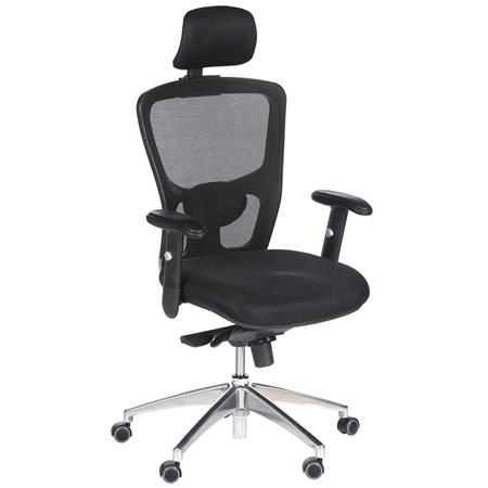 Sedia Ergonomica LEONARDO, Poggiatesta, Regolabile, Base in Metallo, in Tessuto e Rete, color Nero