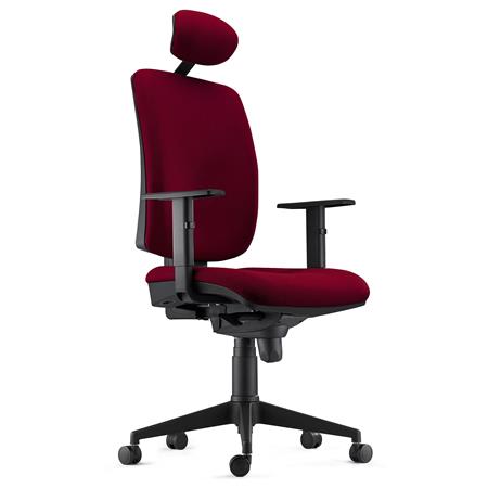 Sedia Ergonomica PIERO, in Tessuto color Bordeaux, con Poggiatesta e Braccioli Regolabili