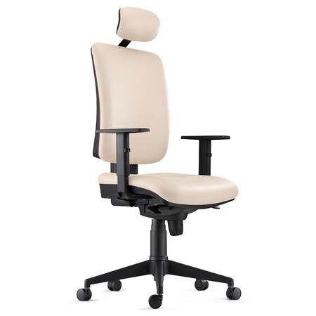 Sedia Ergonomica PIERO, in Pelle color Crema, con Poggiatesta e Braccioli Regolabili