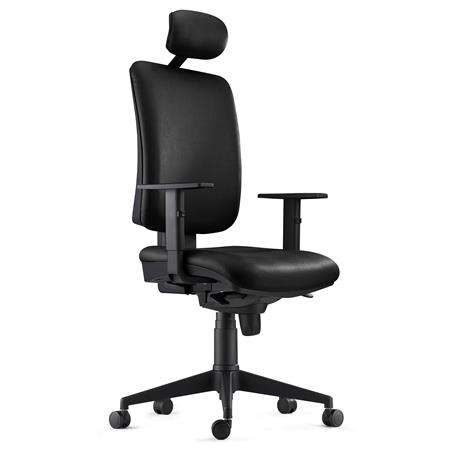 Sedia Ergonomica PIERO, in Pelle color Nero, con Poggiatesta e Braccioli Regolabili