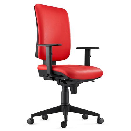 Sedia Ergonomica PIERO, in Pelle color Rosso, con Braccioli Regolabili