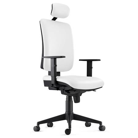 Sedia Ergonomica PIERO, in Vera Pelle color Bianco, con Poggiatesta e Braccioli Regolabili