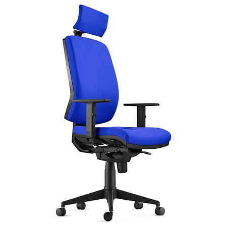 Sedia Ergonomica OLIVER, in Tessuto color Blu, con Poggiatesta e Soffice Imbottitura
