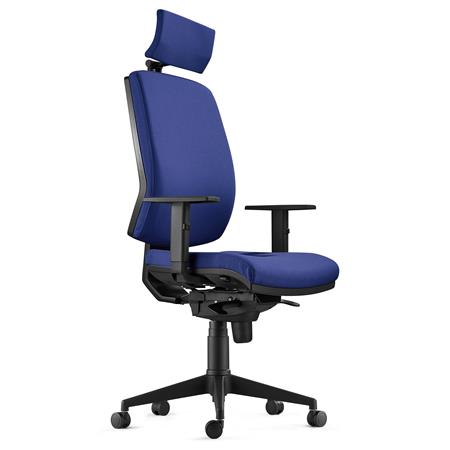 Sedia Ergonomica OLIVER, in Tessuto color Blu Scuro, con Poggiatesta e Soffice Imbottitura