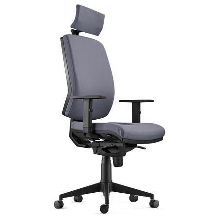 Sedia Ergonomica OLIVER, in Tessuto color Grigio, con Poggiatesta e Soffice Imbottitura