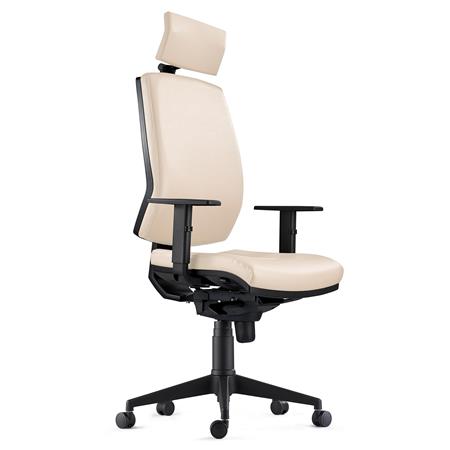 Sedia Ergonomica OLIVER, con Poggiatesta Integrato, in Pelle color Crema
