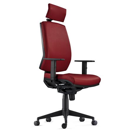 Sedia Ergonomica OLIVER, in Vera Pelle color Bordeaux e con Poggiatesta Integrato