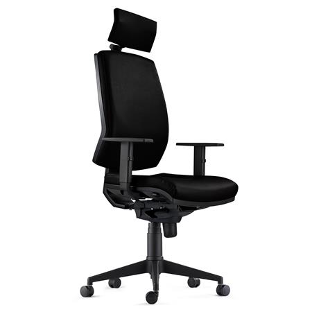 Sedia Ergonomica OLIVER, in Vera Pelle color Nero e con Poggiatesta Integrato