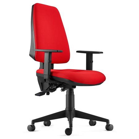 Sedia da Ufficio Ergonomica INDIANA, in Tessuto Ignifugo, Color Rosso, con Braccioli Regolabili