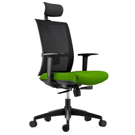 Sedia Ergonomica AXEL, Poggiatesta, Supporto Lombare, Tessuto e Rete, Verde