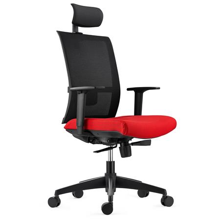 Sedia Ergonomica AXEL, Poggiatesta, Supporto Lombare, Tessuto e Rete, Rosso